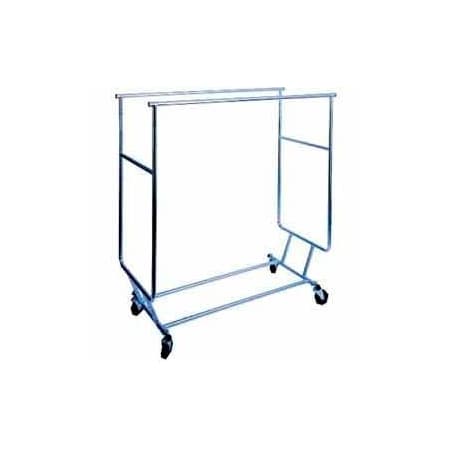 Amko Displays Collapsible Rolling Garment Rack RCS-3 w/ Double Rail Round Tubing - Chrome RCS/3
